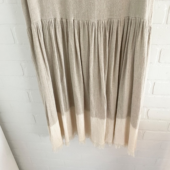 Vintage 90s Linen blend dress Babydoll Empire waist Cream Coquette Lagenlook L - Picture 4 of 10